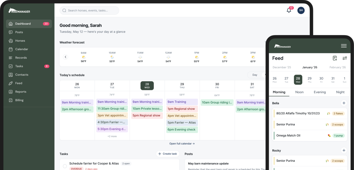 BarnManager dashboard on desktop and mobile