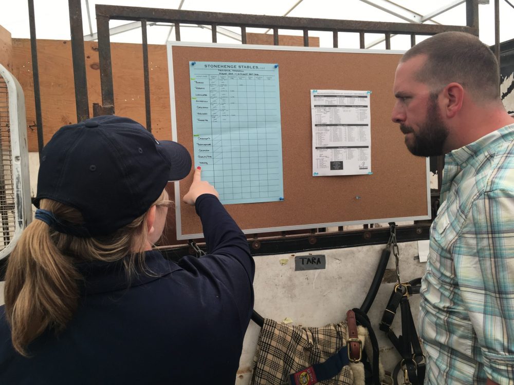 Barn staff explains whiteboard